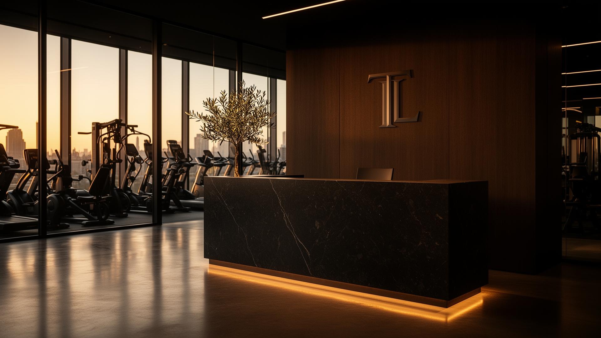Recepción premium de gimnasio con monograma TL